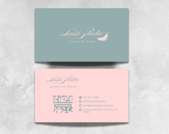 Lash Tech Business Card Canva Template: Green & Pink QR Code (Digital Download)