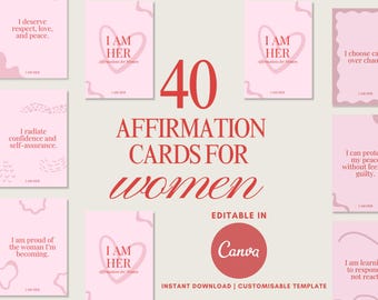 Women’s Affirmation Cards | Printable Motivational Cards for Business Owners | Canva Editable