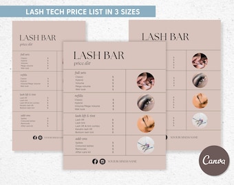 Lash Price List Template Canva: (Printable & Instagram)
