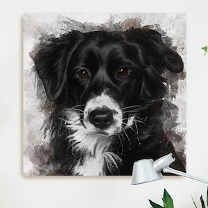 Australian shepherd portrait painting, contemporary dog art printed on stretched canvas, cute aussie wall art for pet owner home decor