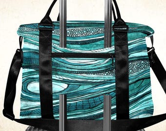 Bolsa de viaje Aqua Blue Waves: bolso de fin de semana de nailon con funda para equipaje