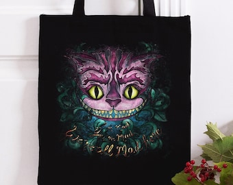 Cheshire Cat Tote Bag With Zipper : Alice in Wonderland Goth