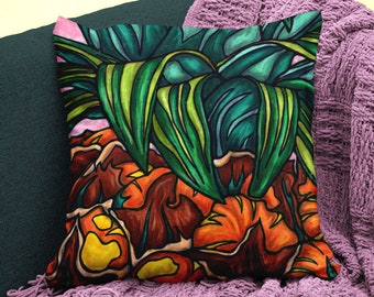 Housse coussin ananas, housse carrée imprimée avec peinture de fruit exotique, décoration au style tropical pour maison colorée