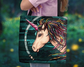 Rainbow Unicorn Canvas Tote Bag: Boho Fashion Shoulder Bag
