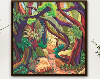 Colorful trees wall art, forest landscape printed on stretched canvas