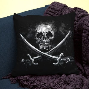 Pirate skull throw pillow cover, punk rock couch accent cushion, decorative goth human skull throw pillow for pirate gifts for men idea image 5