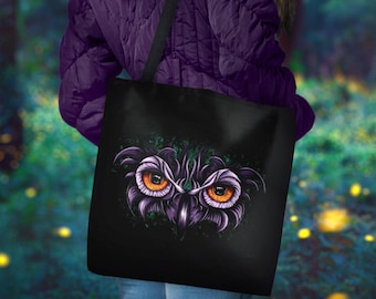 Purple Owl Eyes Tote Bag: Witchy Mystical Bird Accessory