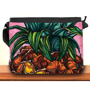 Lebendige Ananas Umhängetasche, Umhängetasche aus Canvas bedruckt mit Obst Kunst, Boho Chic Stoff Schultertasche für Sommer und Frühling