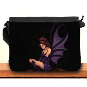 Sac à bandoulière fée gothique, grand sac messenger avec rabat interchangeable pour le collège ou lycée, cadeau adolescente ou jeune femme