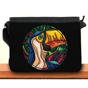 Beutel Tukan bec grün, große Tasche mit Bandoulière imprimé peinture d&#39;oiseau tropical, Tasche mit Spitze im maximal farbigen Stil