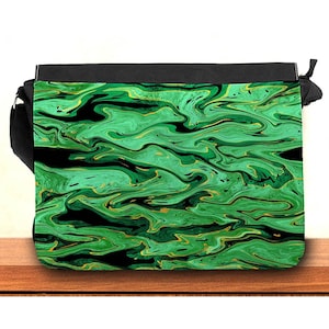 Smaragdgrüne Camouflage Umhängetasche, Messenger-Tasche bedruckt mit abstraktem marmoriertem Farbmuster, Unisex-Schultertasche für Rave-Festival