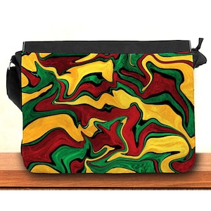 Bunte Rasta Umhängetasche, Messenger-Tasche mit abstrakten Reggae-Farben-Muster bedruckt, Unisex-Stoff-Schultertasche für Reggae-Festival
