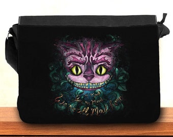 Cheshire Cat bag, large fabric shoulder bag, Alice&#39;s adventures in Wonderland flap purse, canvas crossbody bag for college student