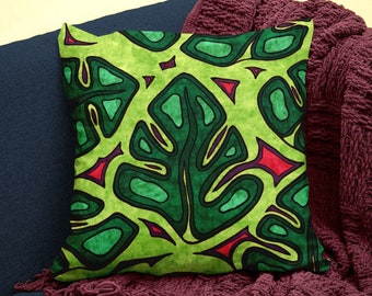 Housse de coussin feuillage monstera, housse imprimée avec motif graphique de grande feuille, décoration canapé au style jungle tropicale