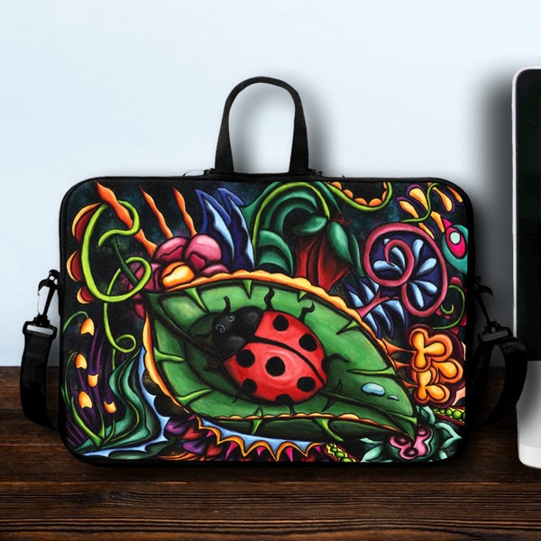 Marienkäfer Laptoptasche mit Griffen, farbenfrohe Kinder Computertasche oder niedliche Tablet Tasche von 10 bis 17 Zoll, Marienkäfertasche für die Mittelschule