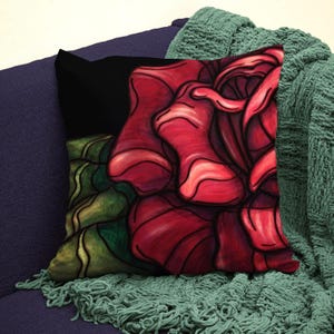 Red Rose Throw Pillow Cover: Floral Goth Accent Cushion