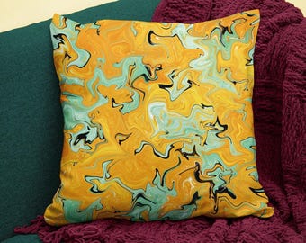 Mustard yellow pillow cover, modern abstract throw pillow covers, 16x16 18x18 or 20x20"
