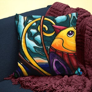 Bonita funda de almohada con diseño de pájaro amarillo, funda de almohada con diseño de pájaro garabato, para una decoración colorida de guardería o habitación infantil