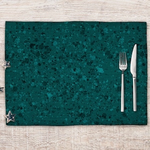Dark teal placemats set, Solid color with paint drips decorative table mats set for dining table, artistic place mats for modern table decor