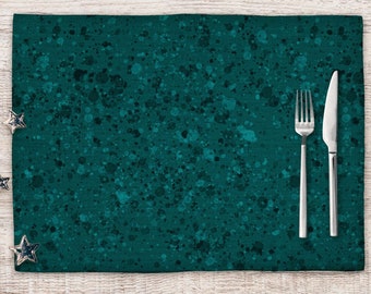 Dark teal placemats set, Solid color with paint drips decorative table mats set for dining table, artistic place mats for modern table decor