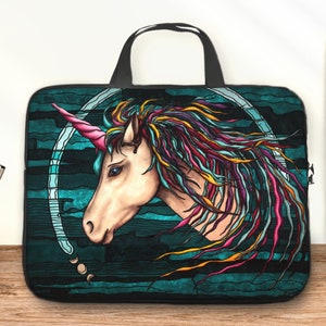 Regenbogen Einhorn Laptoptasche, Frauen Computer Tasche oder Tablet Tasche von 10 bis 17 Zoll, Laptop Tasche für Mädchen oder Teenager