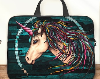 Regenbogen Einhorn Laptoptasche, Frauen Computer Tasche oder Tablet Tasche von 10 bis 17 Zoll, Laptop Tasche für Mädchen oder Teenager