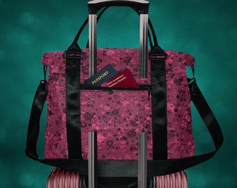 Bolso de fin de semana color magenta oscuro, bolso de viaje para mujer con funda para equipaje