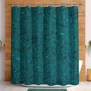 Dark teal shower curtain, drips texture printed bathtub or shower stall curtain, canvas shower curtain for modern teal bathroom decor