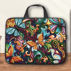 Butterfly laptop case with handles, colorful women computer bag or aesthetic laptop sleeve from 10 to 17 inches, student back-to-school gift