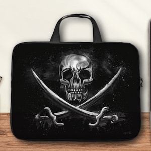 Sac ordinateur crâne drapeau pirate, housse pour ordinateur portable avec poignées de 10 à 17 pouces, cadeau pirate geek pour jeune homme