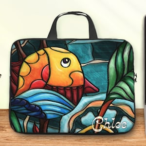 Bolsa para computadora portátil personalizada, divertida funda para computadora portátil con forma de pájaro y asas de 10 a 17 pulgadas, colorida funda con cremallera para tableta para un lindo regalo personalizado para niños