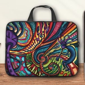 Housse ordinateur Kokopelli, sacoche ordinateur portable ou tablette avec poignées de 10 à 17 pouces, sac en néoprène coloré image 1