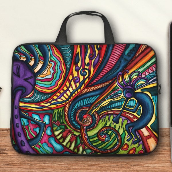 Kokopelli art Computer sleeve, laptop case with handles from 10 to 17 inch, colorful Kokopelli neoprene bag