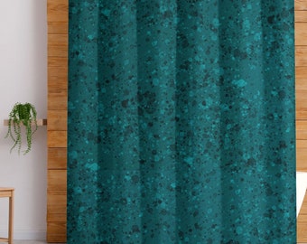 Dark teal fabric shower curtain for bathtub or shower stall, modern bathroom decor