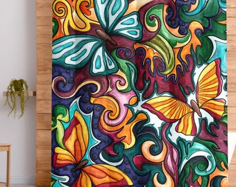 Butterfly Shower Curtain: Colorful Abstract Art, Bohemian Bathroom