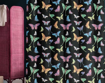 Black butterfly fabric shower curtain: extra-long 72x84", shower stall 48x72", standard 72x72"