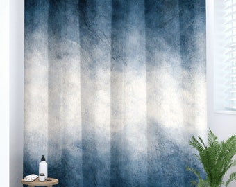 Blue ombre shower curtain, navy blue and white bathtub or shower stall curtain, fabric shower curtain for ocean bathroom decor