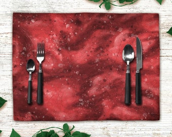 Sets de table imprimés rouge sombre, Sets en tissu motif peinture art abstrait pour décoration de table, accessoire déco pour salle à manger