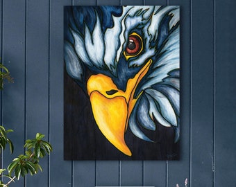 Bald Eagle large canvas wall art, American bird painting printed on stretched canvas