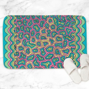 Pastel bathroom mat, abstract shapes printed memory foam bath mat small or large, funky bathroom rug for girly teen bathroom decor