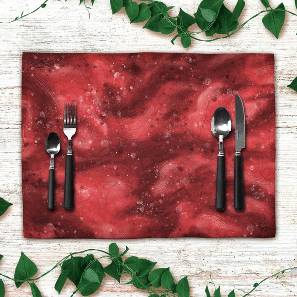 Sets de table imprimés rouge sombre, Sets en tissu motif peinture art abstrait pour décoration de table, accessoire déco pour salle à manger
