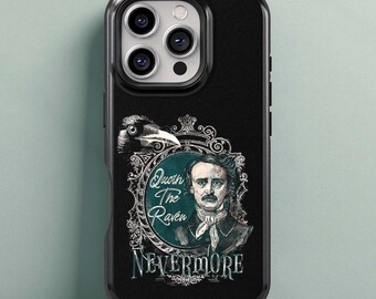 Edgar Allan Poe phone case, The Raven phone cover for iPhone 11 to 17, Galaxy S21 to S25 and Pixel series, dark academia gift for book lover
