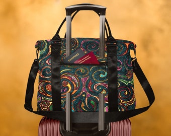 Ethnic Abstract Travel Bag, Boho Chic Weekender Tote With Trolley - Main Image