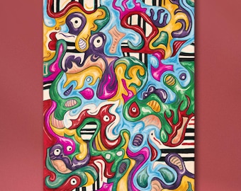 Colorful abstract painting, large modern canvas wall art, print on stretched canvas