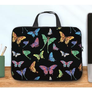 Butterfly laptop bag with handles, colorful women computer case or laptop sleeve from 10 to 17 inches, pretty gift for teenage girl