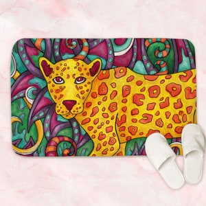 Cheetah bathroom mat, animal printed memory foam bath mat small or large, colorful bathroom rug for jungle bath decor