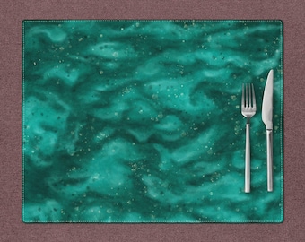 Green Marble fabric Placemat set of 4, Abstract Dining Table Decor