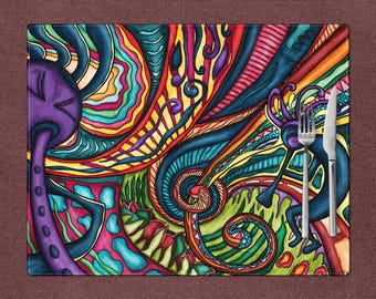 Kokopelli Placemats Sets of 4, Colorful Fabric Place Mat for Dining Table, Southwestern Decor for Artistic Music Lover Gift