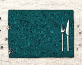 Dark teal placemats set, Solid color with paint drips decorative table mats set for dining table, artistic place mats for modern table decor