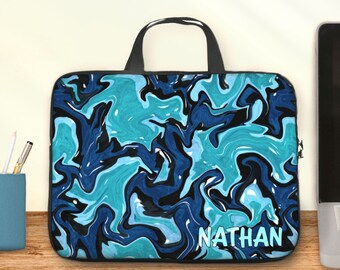 Housse pour ordinateur camouflage bleu océan, pochette zippée